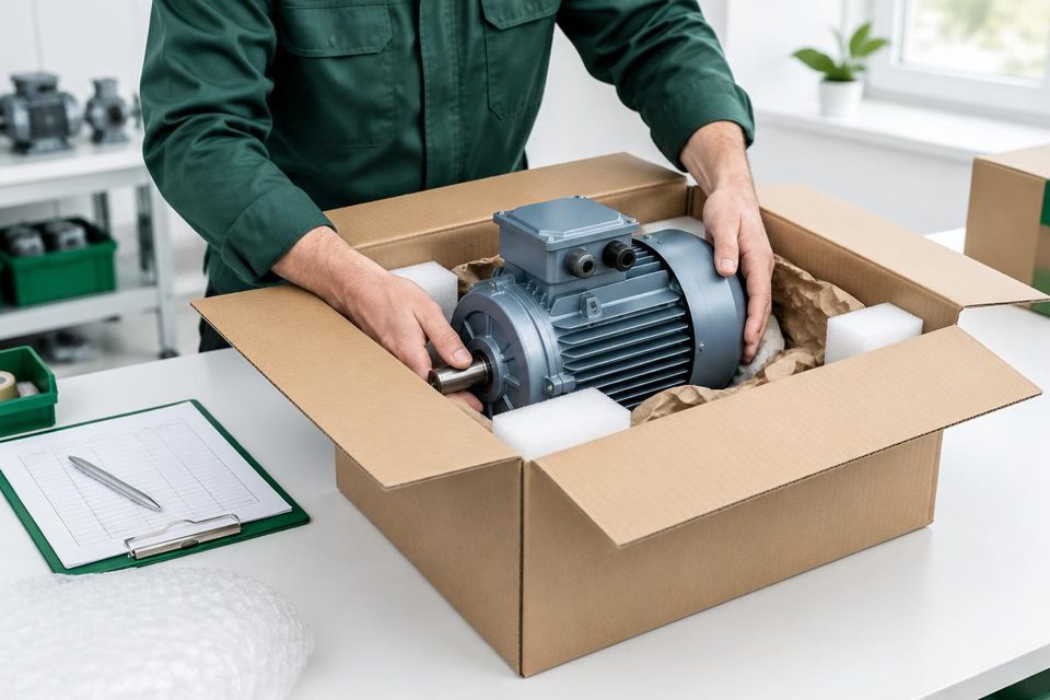 Preparing an industrial motor for delivery to a buyer